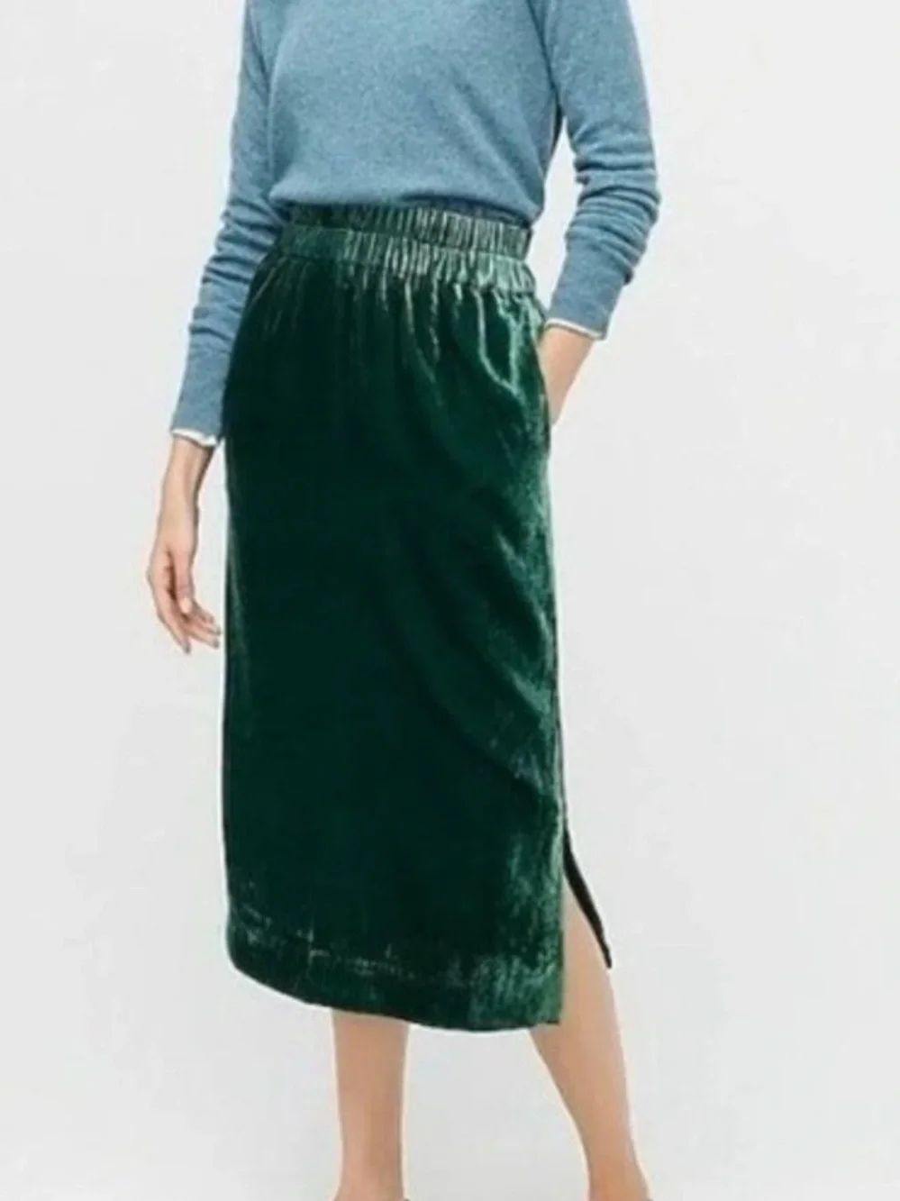J. Crew Emerald Green Velvet Midi Skirt Women’s Small